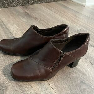Clarks Brown Heeled Boots with Rich Leather Finish